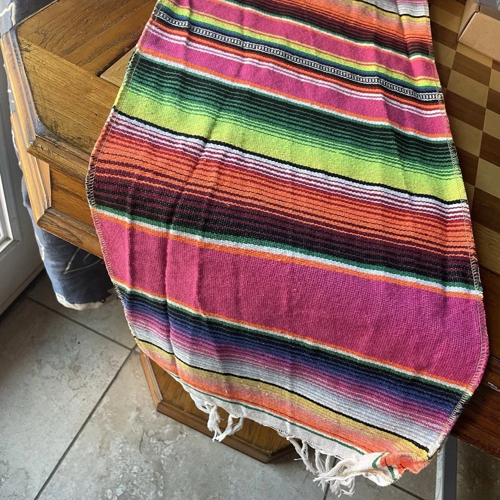 Mexican Sarape Striped Pink Colorful‎ Table Runner Bed Runner 104 inches